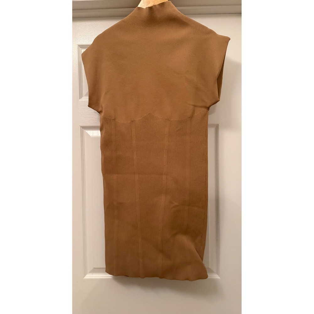 Anthropologie Mock Neck Top Womens Medium Brown Ribbed Knit Sleeveless OB1928771